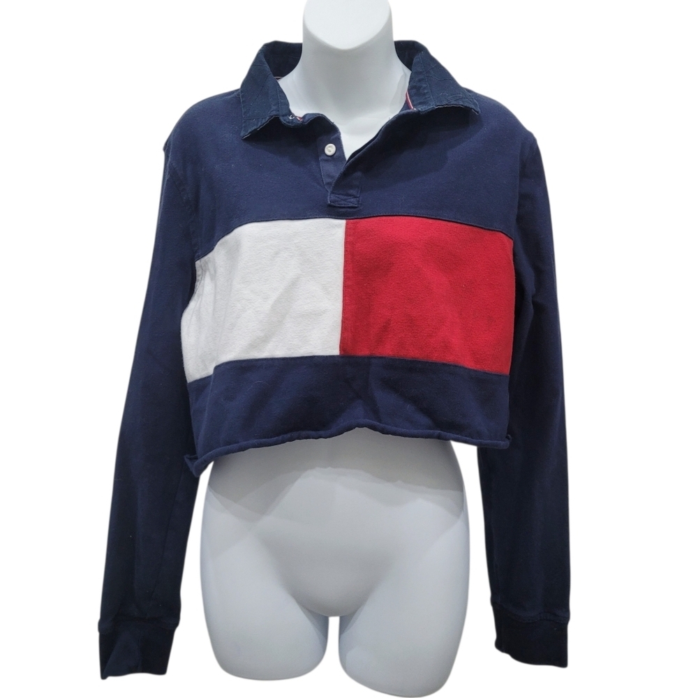 Tommy Hilfiger Classic Navy Blue Pull Over Cropped Top Size: M